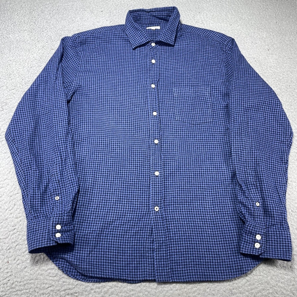 Hartford Shirt Mens XL‎ Blue Check Cotton Flannel Button Front Long Sleeve Paul